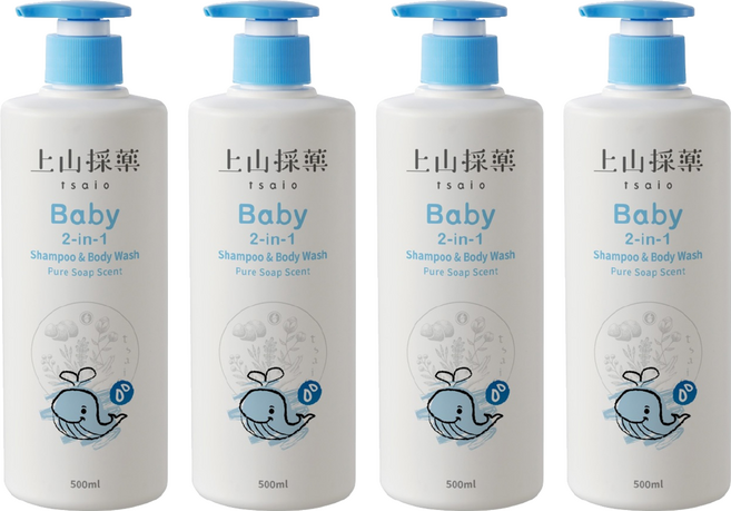 tsaio 上山採藥 寶貝洗髮沐浴二合一泡泡露 純淨皂香, 500ml, 4瓶