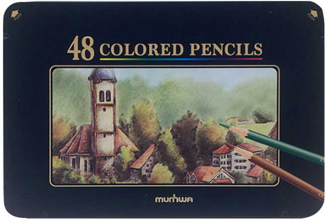 문화연필 색연필 틴케이스, 48색, 1개