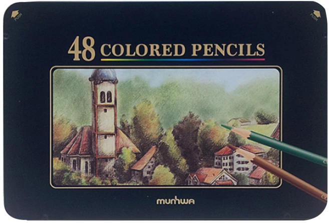 문화연필 색연필 틴케이스, 48색, 1개 - 쿠팡