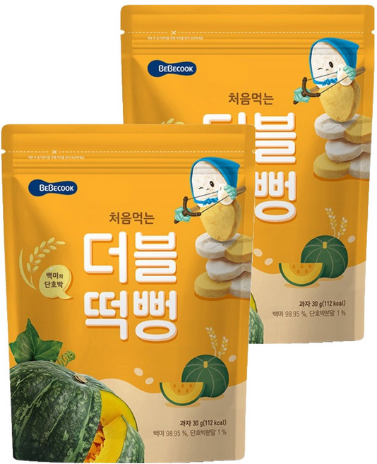 베베쿡 처음먹는 더블떡뻥, 2개, 30g, 백미 + 단호박 혼합맛