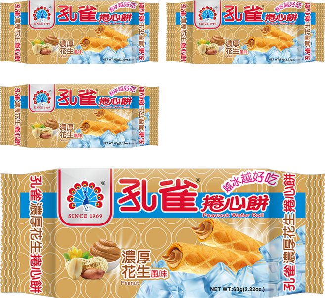 孔雀 捲心餅 濃厚花生風味, 63g, 4包