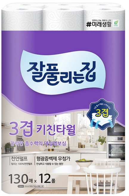잘풀리는집 천연펄프 키친타올, 12롤, 1개