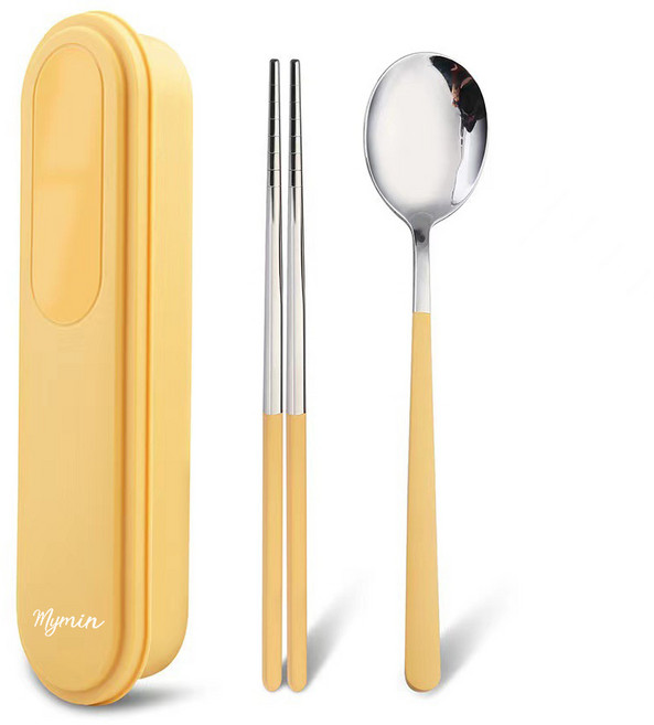 마이민 무소음 스텐 수저세트, 옐로우, 숟가락 + 젓가락 + 케이스, 1개