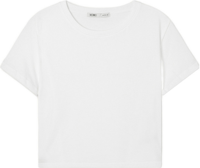 미쏘 여성용 수피마 크롭 R넥 면 반팔 티셔츠