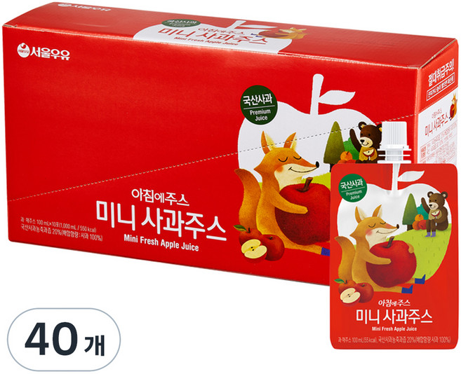 아침에주스 미니 사과 주스, 100ml, 40개