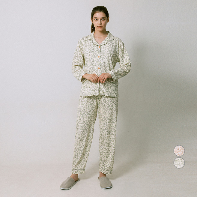 안나앤코 여성용 복고플라워 긴팔 파자마 상하의 세트