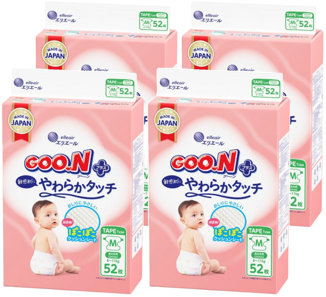 GOO.N 大王 日本境內版 SJ柔觸肌系列 黏貼型尿布 6~11kg, M, 208片