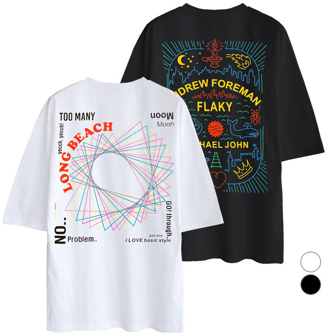 엠씨티 문컬렉션 5부 오버핏 플래키 트라이앵글 통기성 반팔티 2종 세트