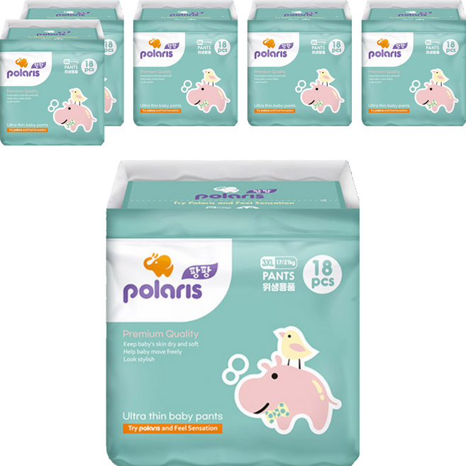 폴라리스 팡팡 울트라씬 팬티형 기저귀 유아용, 점보형 이상(3XL), 108매