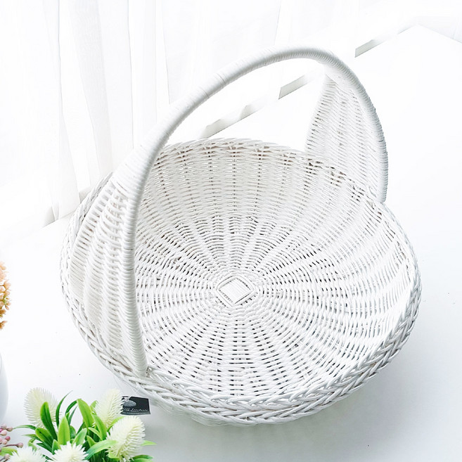 메종인다라탄샵 고급 등나무 큰사이즈 손잡이 원형 쟁반 라탄바구니 N018W, 화이트, 1개