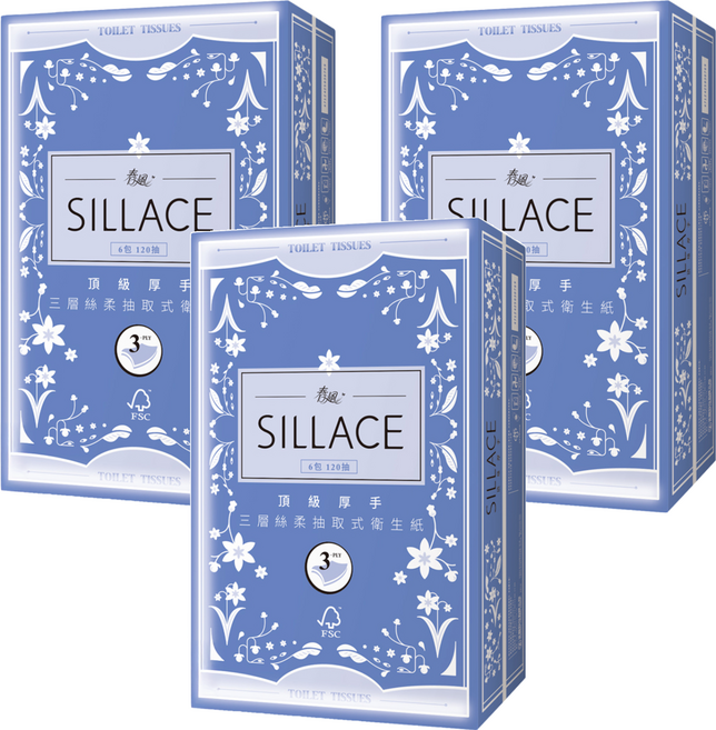 春風 SILLACE 抽取式衛生紙 3層 120張, 6包, 3袋