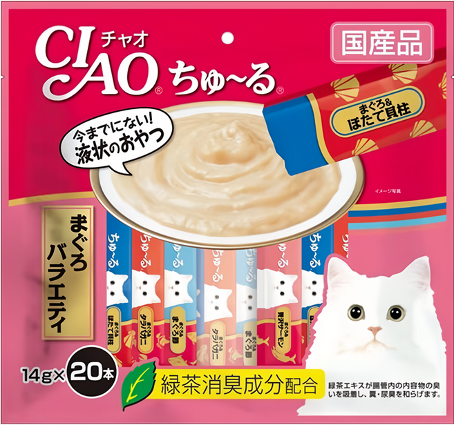 INABA CIAO 啾嚕 肉泥, 鮪魚 + 干貝、鮪魚 + 蟹肉、鮪魚 + 鮪魚片、鮪魚 + 鮭魚, 280g, 1袋