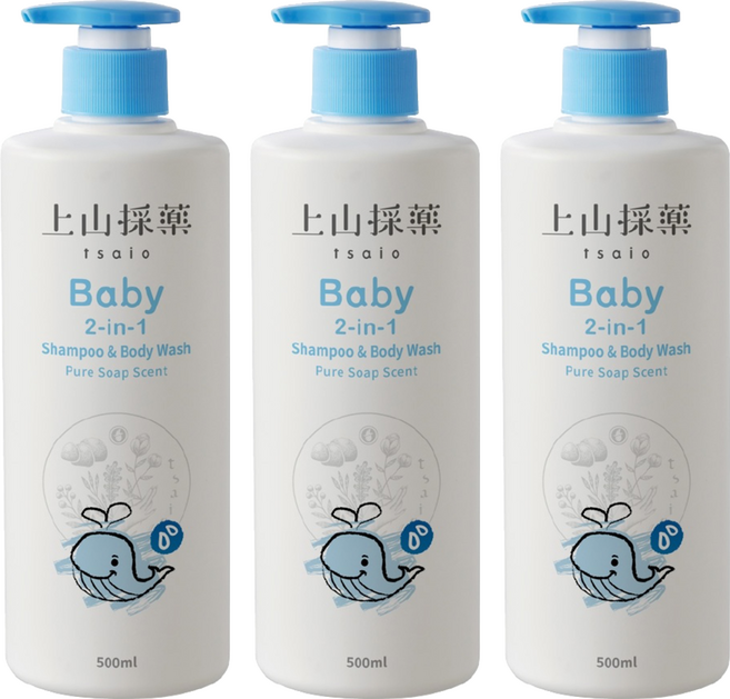 tsaio 上山採藥 寶貝洗髮沐浴二合一泡泡露 純淨皂香, 500ml, 3瓶