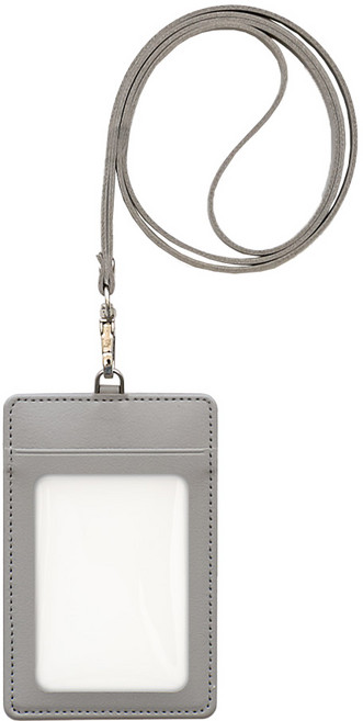 FunnYmade 雙面收納皮革員工證件套掛繩, 1個, 淺灰色