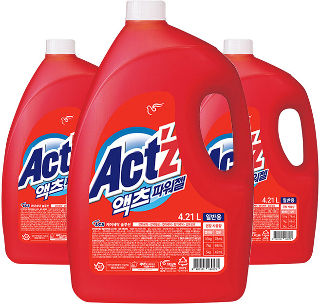 액츠 파워젤 일반용 액상세제 본품, 4.21L, 3개