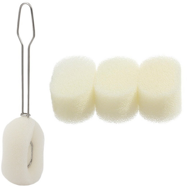 好物良品 日本不銹鋼 可替換保溫杯清潔海綿杯刷套組 刷子(25 x 5 x 4.5cm) + 仿生絲瓜海綿(9 x 5 x 5cm) x 3, 白色 + 銀色, 1組