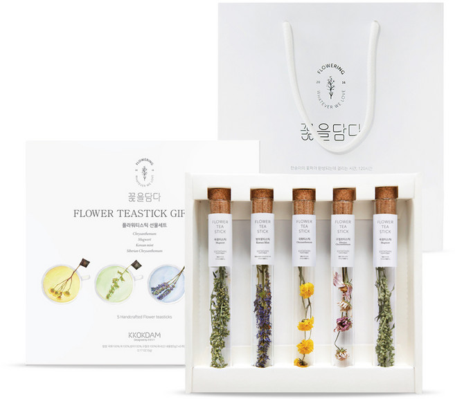 꽃을담다 혼합 플라워티스틱 선물세트 + 쇼핑백, 1세트, 5종