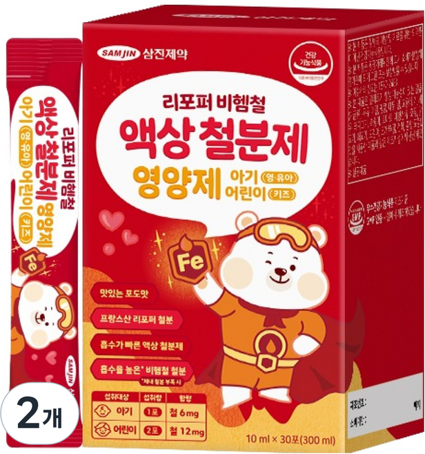 삼진제약 리포퍼 비헴철 액상 철분제 영양제 30p, 2개, 300ml