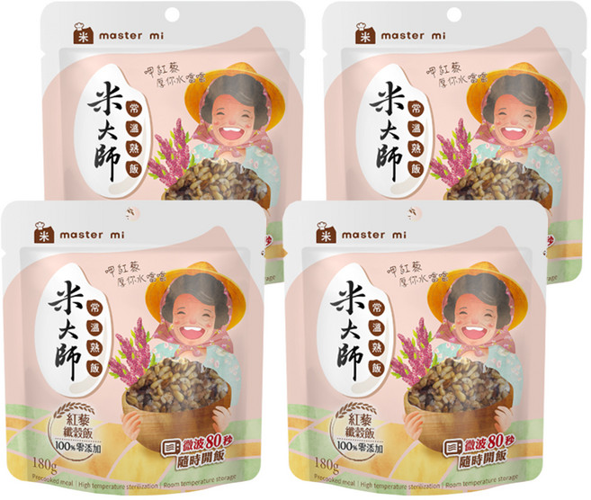 master mi 米大師 常溫熟飯 紅藜纖穀飯, 180g, 4包