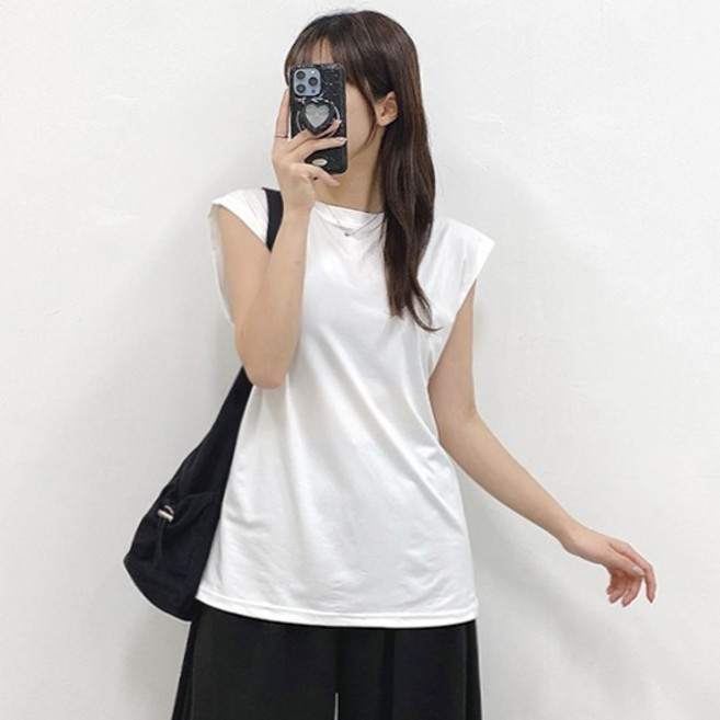 젤루나 여성용 민소매 루즈핏 라운드 티셔츠 TH-10