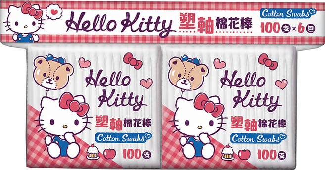 Hello Kitty 凱蒂貓 塑軸棉花棒, 6包, 100支