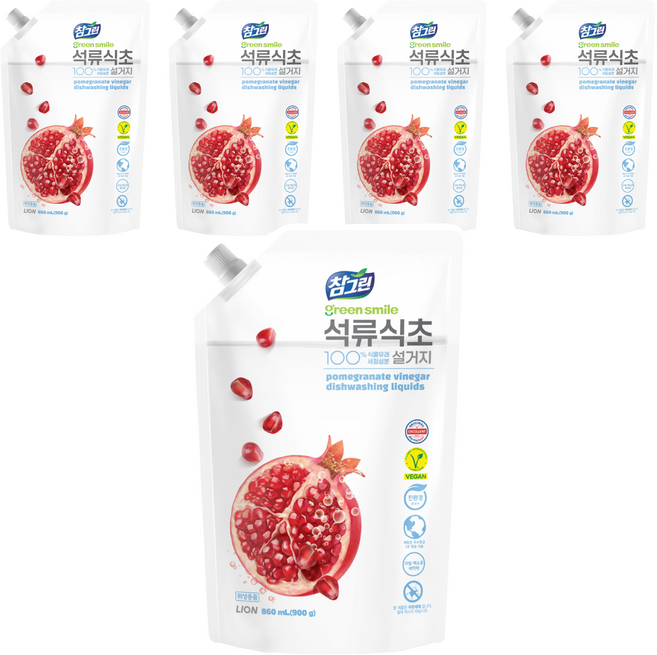 참그린 석류식초 설거지 주방세제, 860ml, 5개