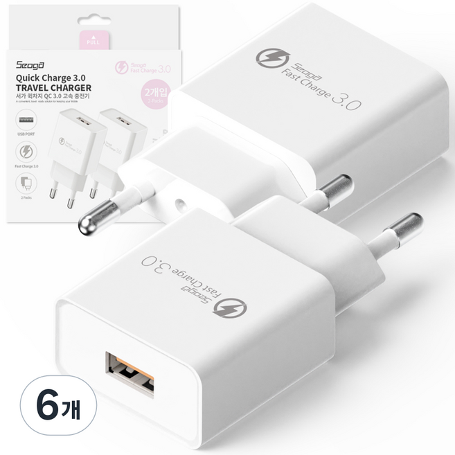 서가 퀵차지 USB 고속 충전기 어댑터 18W QC3.0, 화이트, 6개