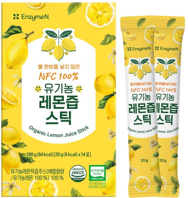 엔자임엔 NFC 100% 유기농 레몬즙 스틱 20g 14포, 280g, 1개