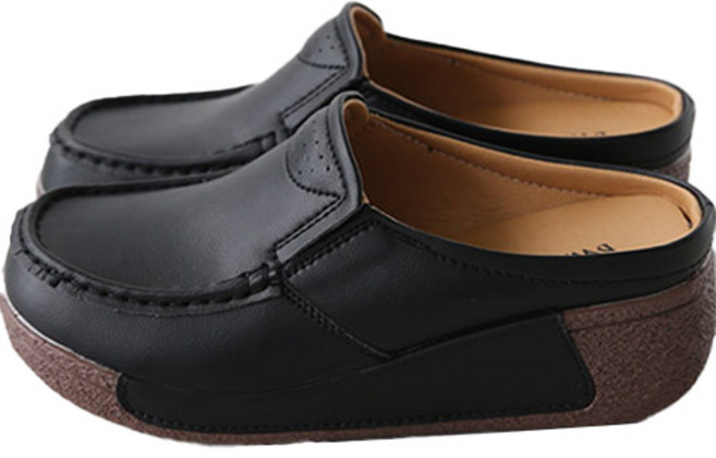 단골언니 여성용 푸쉬 가볍고 발편한 통굽 가죽 슬리퍼