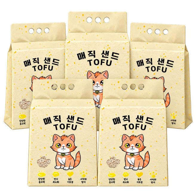 메디펫 응고형 매직 고양이 두부모래 가는입자, 10L, 5개, 무향