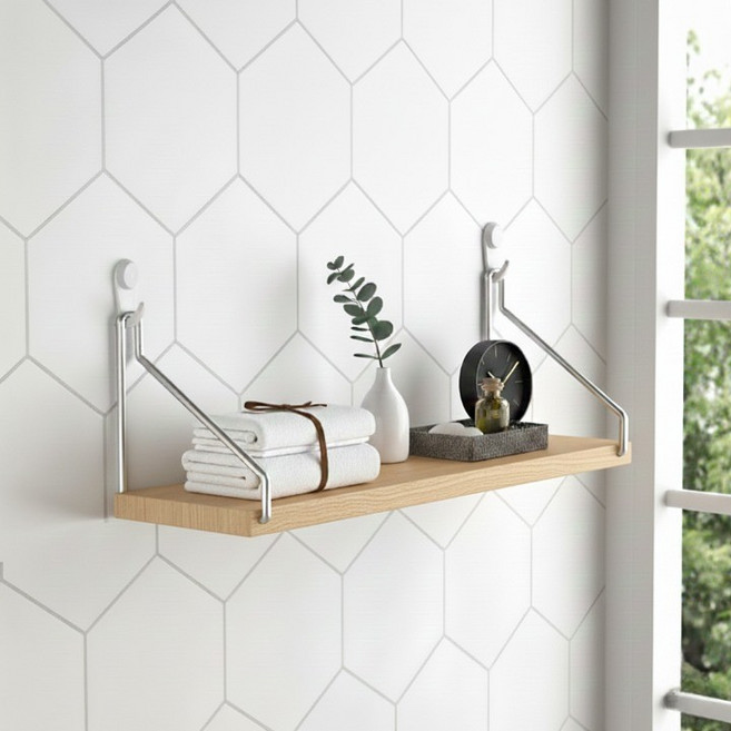 에브라잇 무타공 인테리어 철제 벽선반, 원목색, 1단