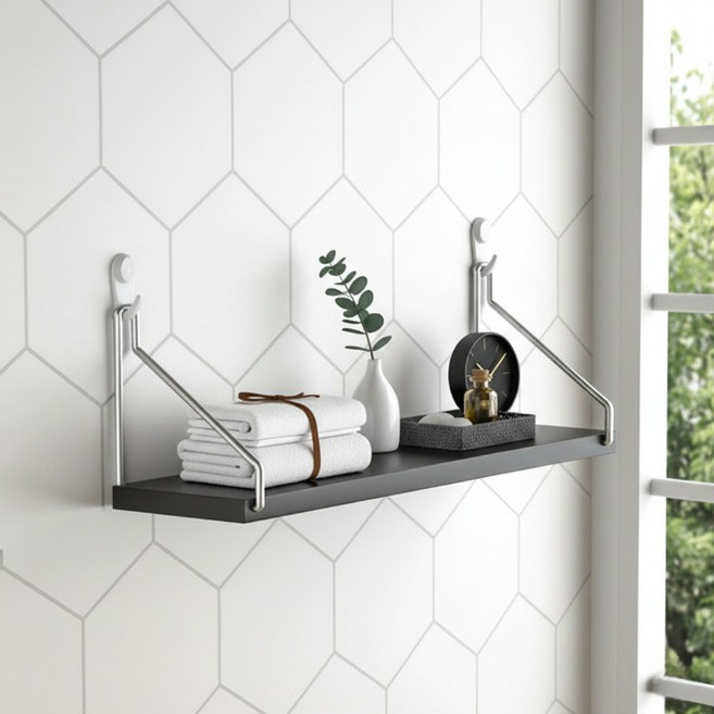 에브라잇 무타공 인테리어 철제 벽선반, 블랙, 1단