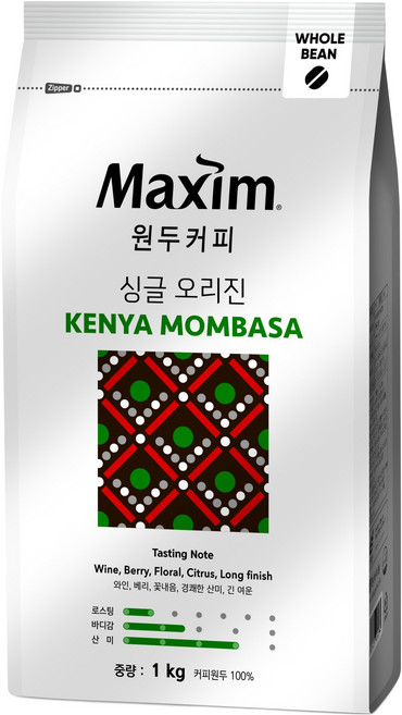 맥심 원두커피 싱글 오리진 케냐 몸바사 원두, 1kg, 1개, 홀빈(분쇄안함)