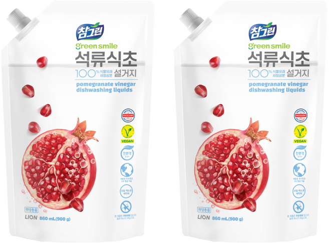 참그린 석류식초 설거지 주방세제 리필, 860ml, 2개