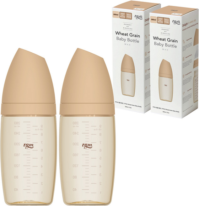 티지엠 유아용 PPSU 밀알 젖병, 탠브라운, 280ml, 2개