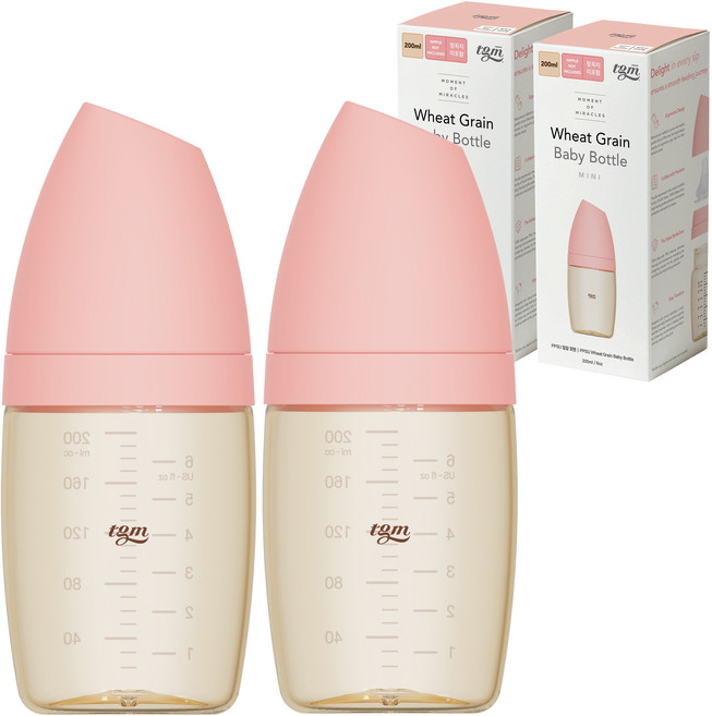 티지엠 유아용 PPSU 밀알 젖병, 블룸핑크, 200ml, 2개