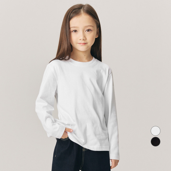 롤리트리 아동용 면스판 기본 긴팔 티셔츠