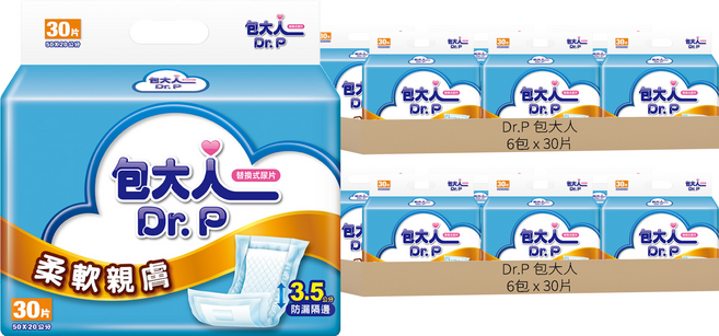 Dr.P 包大人 柔軟親膚 替換式尿片, 50*20cm, 30片, 12包