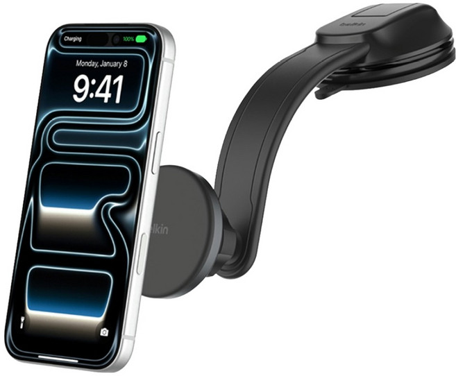 벨킨 부스트차지 마그네틱 Qi2 15W 차량용 고속 무선 충전기 대시보드형, 블랙, WIC011fqBK