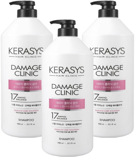 KERASYS 可瑞絲 植萃系抗損系列洗髮精 重度受損髮質適用 花香, 980ml, 3瓶