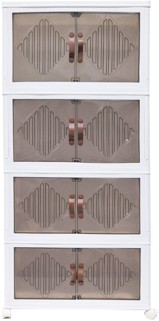 雙開門折疊櫃 主櫃 四層, 白色 + 透明色, 1個