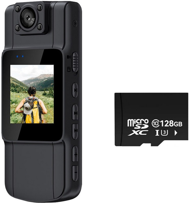 DTAudio 帶螢幕運動攝影機1080P + 記憶卡128GB, 黑色, DTA-L11