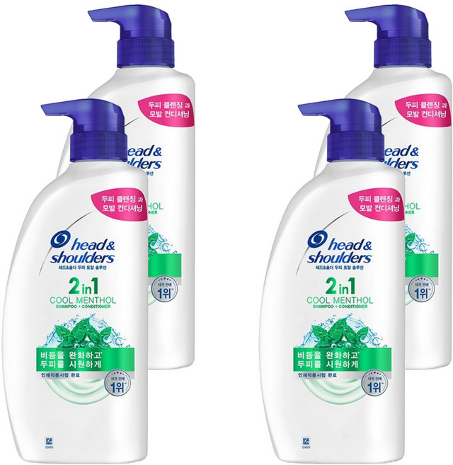 헤드앤숄더 2in1 쿨멘솔 샴푸 겸 컨디셔너 프루티향, 800ml, 4개