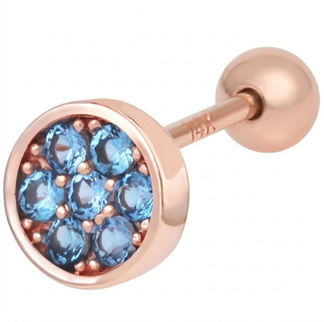 Lawool stone 女性 14K 玫瑰金 鋯石 圓形 金針 日常 單邊 穿刺耳環