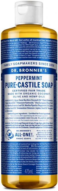 닥터브로너스 퓨어 캐스틸 솝 바디워시 페퍼민트, 475ml, 1개 - 쿠팡