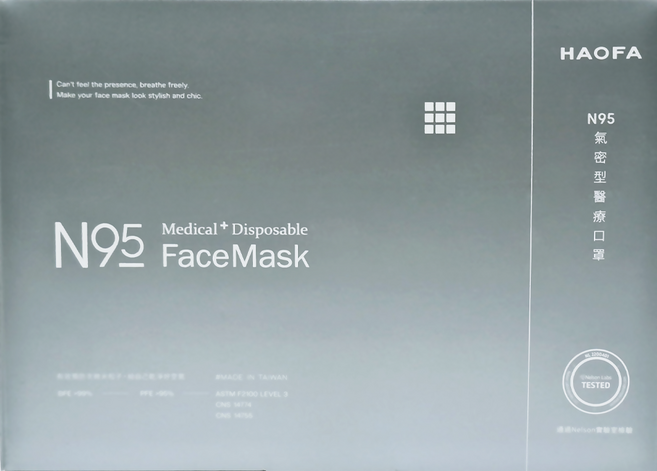 HAOFA N95立體醫療口罩 氣密型 M, 30片, 1盒, 丁香藍
