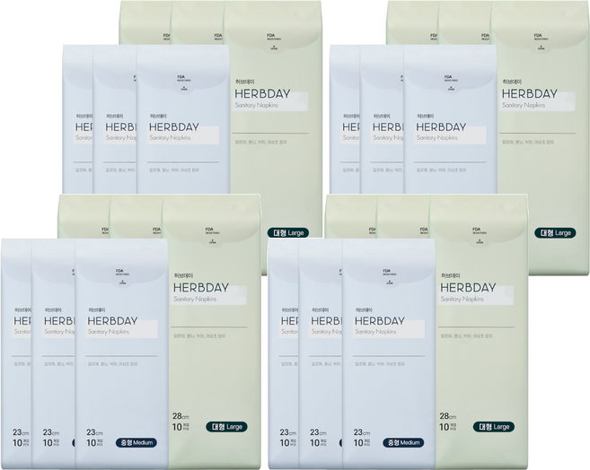 허브데이 러브유 대형 10p x 3팩 + 중형 10p x 3팩 생리대 날개형, 대형 10P X 3팩, 중형 10P X 3팩, 4세트