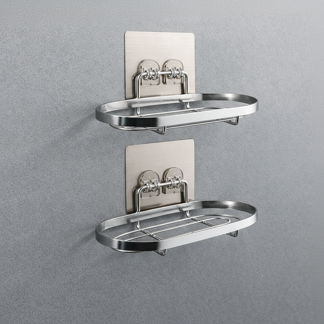 쉐리엘 욕실 스테인레스 무타공 비누거치대 원형, 2개