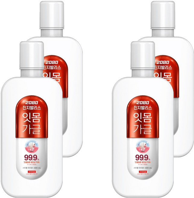 2080 진지발리스 잇몸 가글 스트롱 민트향, 800ml, 4개