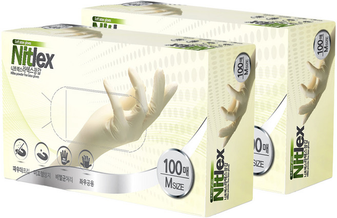 니트렉스 라텍스장갑 100p, 화이트, 중(M), 2개